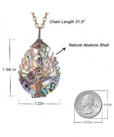 Tear Drop Abalone Shell Pendent Necklace Wire Wrap Abalone Shell Tree of Life Pendant Necklace Fashion Necklace Jewelry for W...