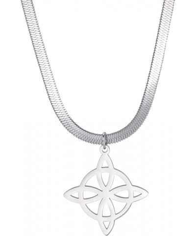 Witch's Knot Layered Necklace For Women Men Stainless Steel Fashion Chic Celtic Symbol Witch's Knot Pendant Double Layer Neck...