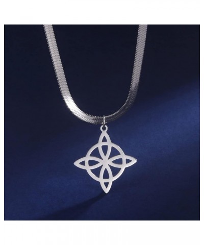 Witch's Knot Layered Necklace For Women Men Stainless Steel Fashion Chic Celtic Symbol Witch's Knot Pendant Double Layer Neck...