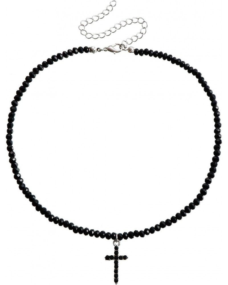 Dainty Black Cross Pendant Necklace for Women crystal Seed Bead Beaded Choker Necklace Girls Faith Jewelry Gift $5.00 Necklaces