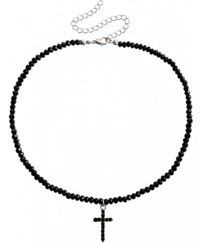 Dainty Black Cross Pendant Necklace for Women crystal Seed Bead Beaded Choker Necklace Girls Faith Jewelry Gift $5.00 Necklaces