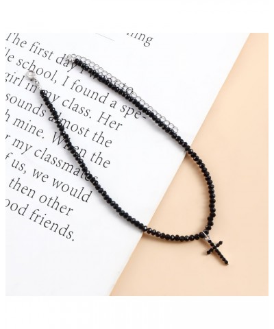 Dainty Black Cross Pendant Necklace for Women crystal Seed Bead Beaded Choker Necklace Girls Faith Jewelry Gift $5.00 Necklaces