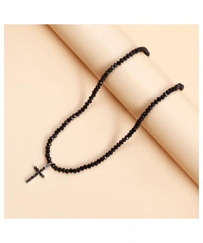 Dainty Black Cross Pendant Necklace for Women crystal Seed Bead Beaded Choker Necklace Girls Faith Jewelry Gift $5.00 Necklaces