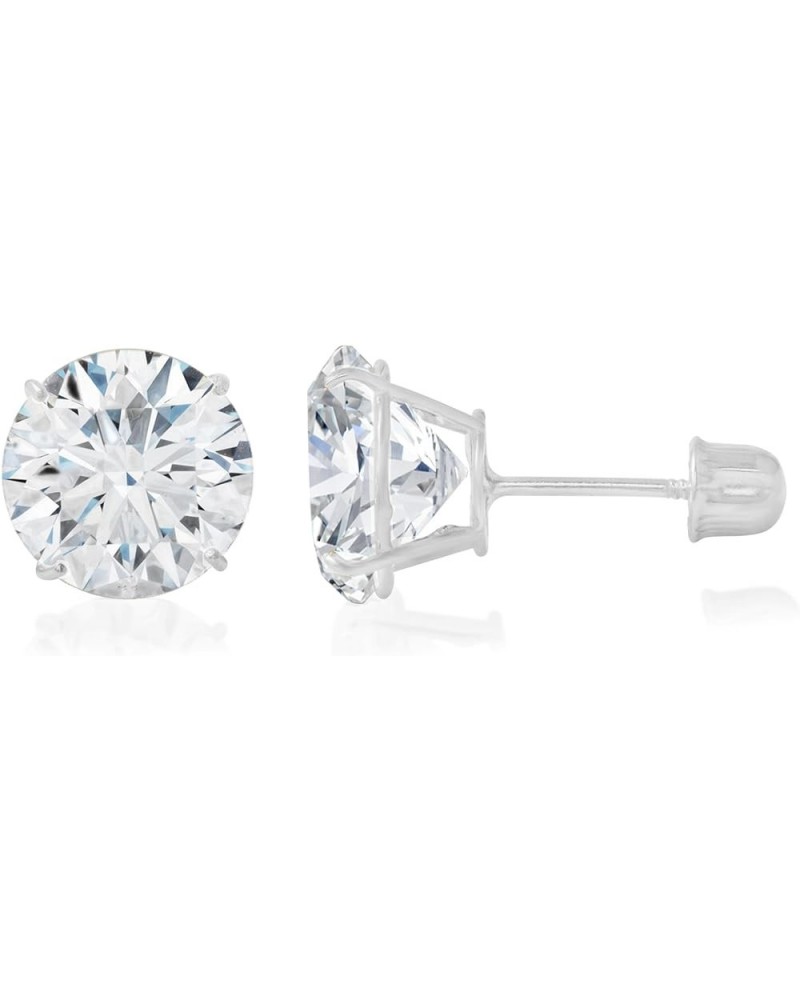 14K Yellow OR White Solid Gold Round Solitaire Cubic Zirconia CZ Stud Earrings Pair in Screw Back - Various Sizes White Gold ...