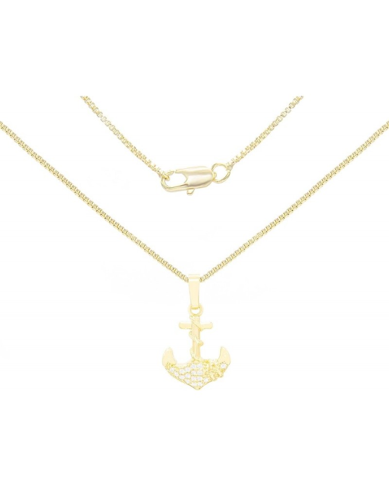 Cross Anchor Ankh Charm Pendant 14K Gold Filled Rope Box Curb Chain Necklace Set Lobster Clasp Fashion Cubic Zirconia Jewelry...