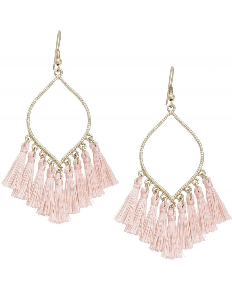 Boho Rhombus Metal Frame with Tassels Dangle Drop Earrings for Women CORAL PEACH $10.56 Earrings