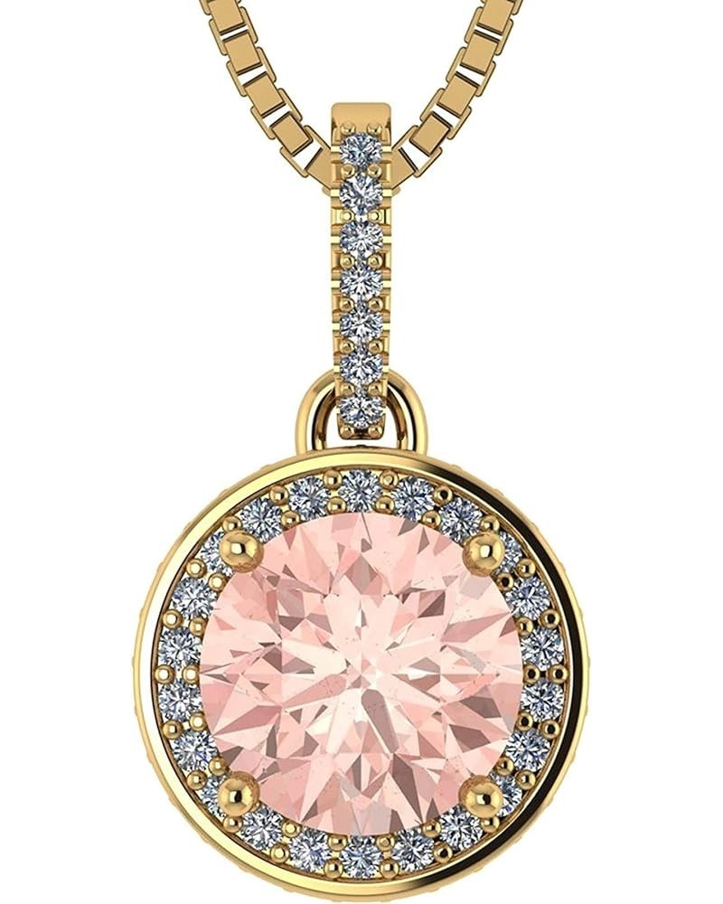 Round Simulated Morganite Halo Necklace 6.5mm 1.00ct Center Gemstone w/Pure Brilliance Zirconia Yellow Gold Plated $24.27 Nec...