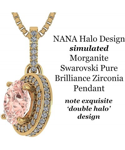 Round Simulated Morganite Halo Necklace 6.5mm 1.00ct Center Gemstone w/Pure Brilliance Zirconia Yellow Gold Plated $24.27 Nec...