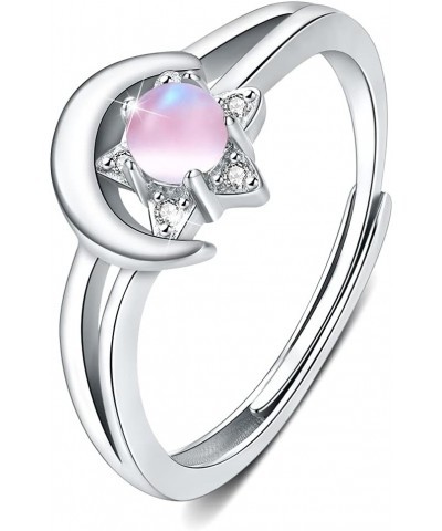 Moon Star Ring 925 Sterling Silver Crescent Moon Star Ring Open Ring Adjustable Ring jewerly Gift for Women pink $9.97 Rings