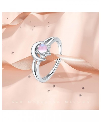 Moon Star Ring 925 Sterling Silver Crescent Moon Star Ring Open Ring Adjustable Ring jewerly Gift for Women pink $9.97 Rings