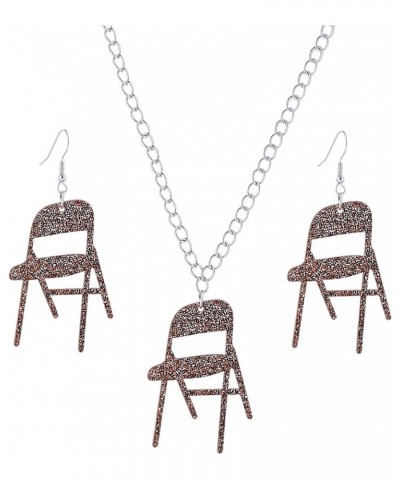 3Pcs Chair Necklace Earrings Jewelry Set for Women,Chair Chain Necklace Folding Chair Necklace Chair Earrings Jewelry Accesso...