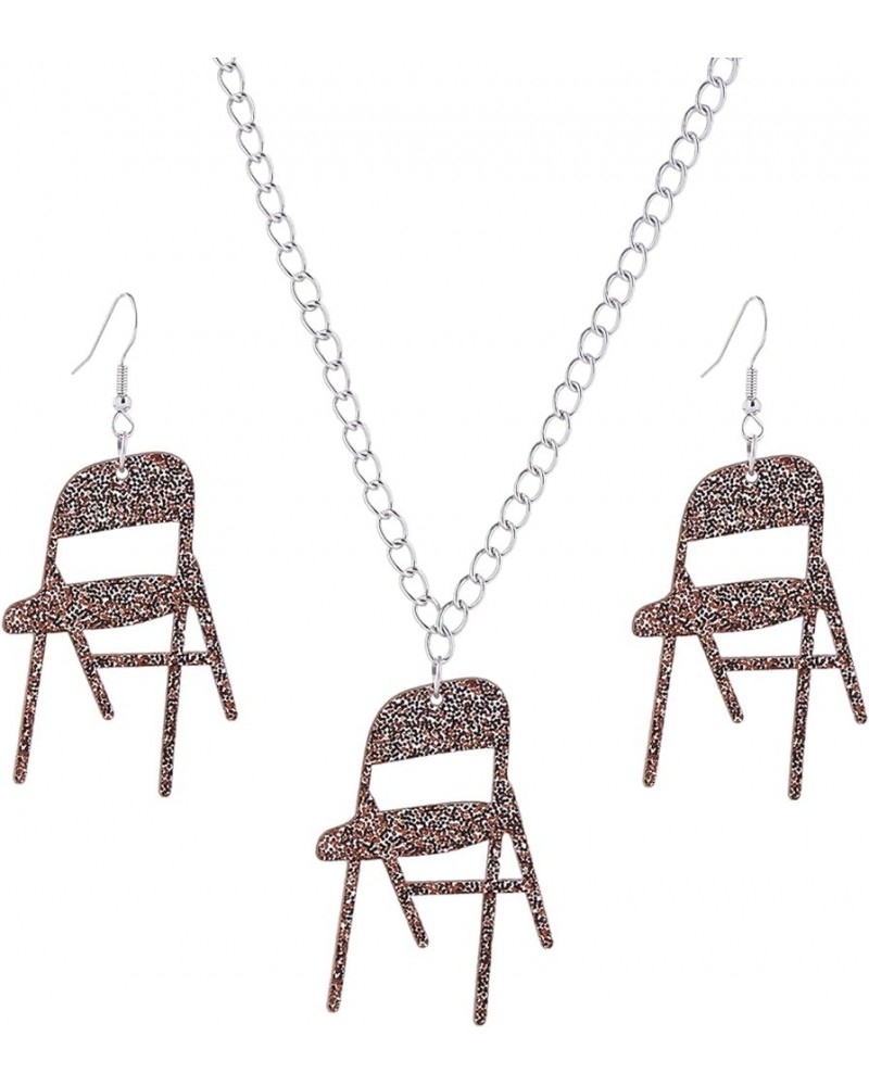 3Pcs Chair Necklace Earrings Jewelry Set for Women,Chair Chain Necklace Folding Chair Necklace Chair Earrings Jewelry Accesso...