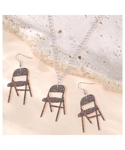 3Pcs Chair Necklace Earrings Jewelry Set for Women,Chair Chain Necklace Folding Chair Necklace Chair Earrings Jewelry Accesso...