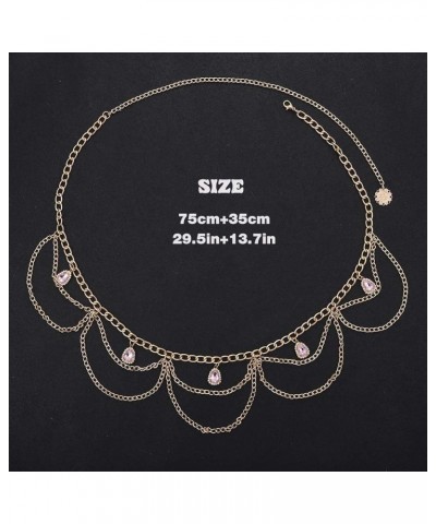 Multilayer Chain Belt Metal Waist Chain Sexy Waist Body Jewelry Luxury Rhinestone Waist Chain for Women and Girls gold pink $...