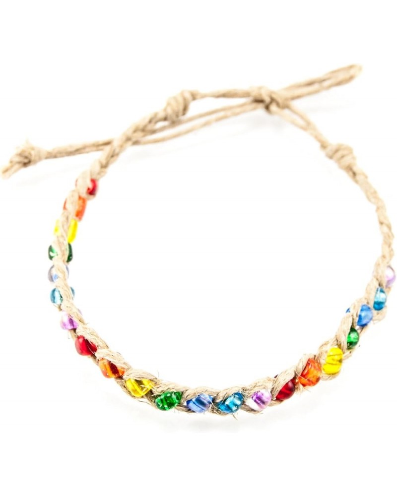 Hemp Anklet with Glass Beads Rainbow $7.48 Anklets