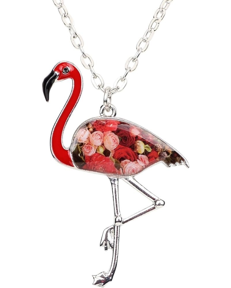 Bonsny Enamel Alloy Flamingo Bird Pendant Necklace Chain Animal Jewelry for Women Girls Charm Gift Red $11.20 Necklaces