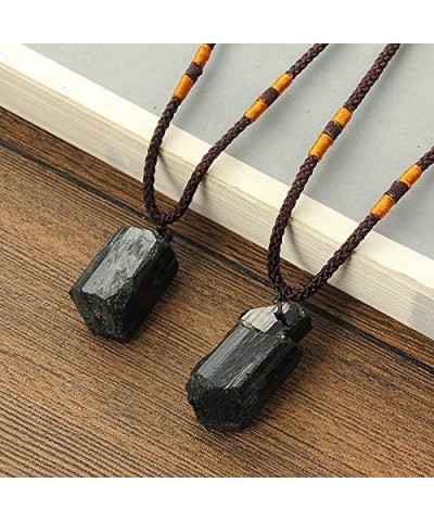 3pcs Natural Black Tourmaline Stone Necklace Crystal Original Stone Ore Specimen Fashion Amulet Tourmaline Pillar Pendant Jew...