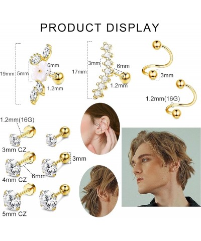 27Pcs 16G Cartilage Earrings Stud Hoop for Women Stainless Steel Forward Helix Piercing Tragus Earrings Conch Piercing Jewelr...