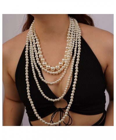 BohoWomen Bride 1920s Fashion Faux Multilayered Pearl Beads Choker Necklace Long Pearl Layered Necklace Jewelry Prom Party Ch...