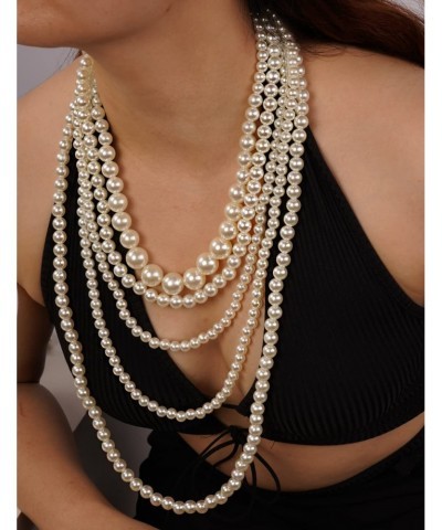 BohoWomen Bride 1920s Fashion Faux Multilayered Pearl Beads Choker Necklace Long Pearl Layered Necklace Jewelry Prom Party Ch...