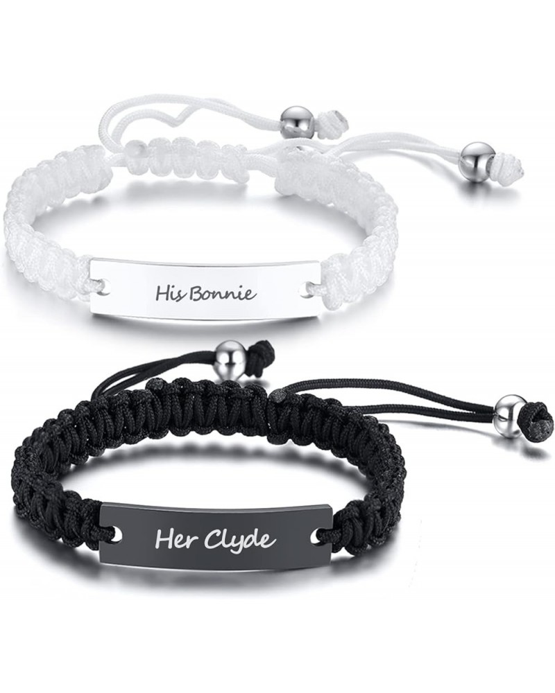 Personalized Handmade Braided Rope ID Plate Couples Bracelets for Women Men Friendship set-his bonnine&her clyde $11.33 Brace...