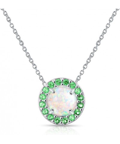 Sterling Silver Synthetic White Opal and Simulated Gemstone Round Dainty Halo Necklace for Women Girls Bridesmaids Simulated ...