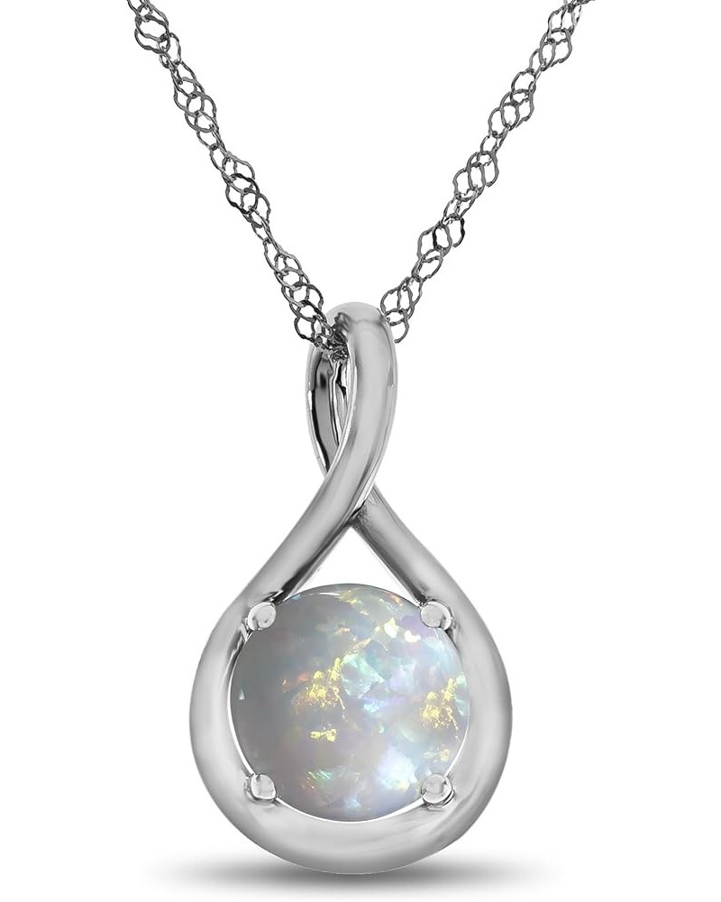 Sterling Silver 7mm Round Center Stone Twist Pendant Necklace Simulated Opal White Gold $24.00 Necklaces