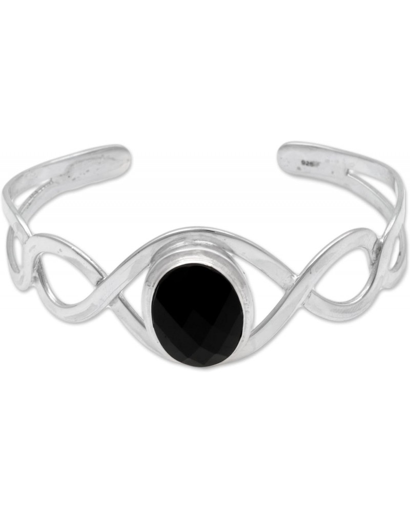 Handmade Onyx Cuff Bracelet .925 Sterling Silver Modern Balinese Black Indonesia Birthstone [6 in L (end to End) x 1.1 in W] ...