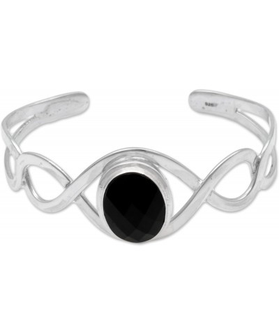 Handmade Onyx Cuff Bracelet .925 Sterling Silver Modern Balinese Black Indonesia Birthstone [6 in L (end to End) x 1.1 in W] ...