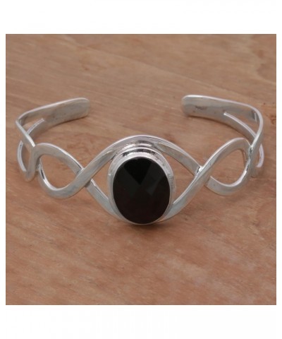 Handmade Onyx Cuff Bracelet .925 Sterling Silver Modern Balinese Black Indonesia Birthstone [6 in L (end to End) x 1.1 in W] ...