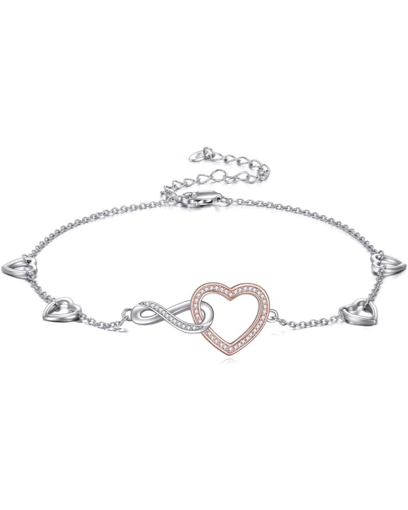 Anklet for women sterling silver Cubic Zirconia Multilayer Anklets Oval Disk Layered Endless Love Infinity Heart/Star Sea Bea...