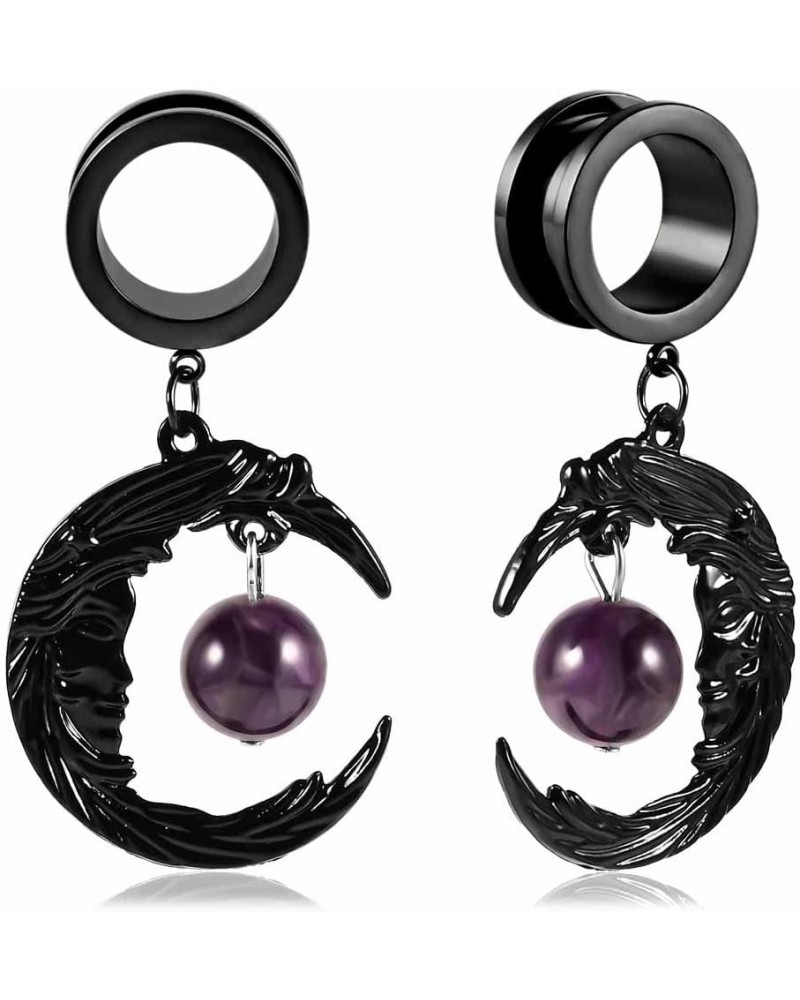 2PCS Hypoallergenic Stainless Steel Elegant Moon Dangle Gauges Ear Plugs Hangers for Stretched Ears Tunnels Pair Selling 2g 0...