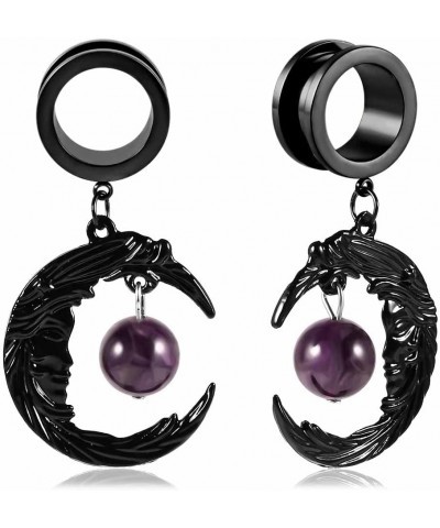 2PCS Hypoallergenic Stainless Steel Elegant Moon Dangle Gauges Ear Plugs Hangers for Stretched Ears Tunnels Pair Selling 2g 0...