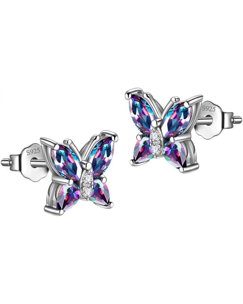 925 Sterling Silver Birthstone Butterfly Jewelry Women Crystal Animal Cute Butterflies Birthday Necklace/Earring/Ring/Bracele...