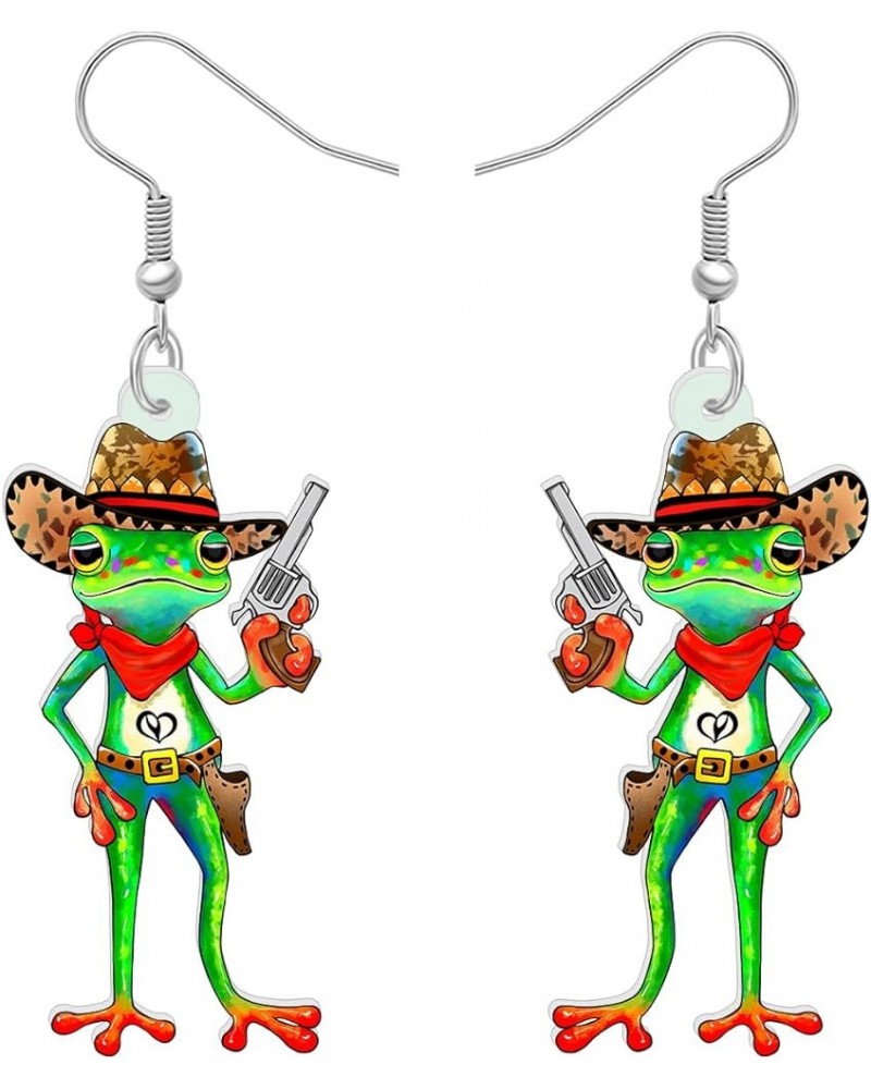 Cute Acrylic Anime Cowboy Hawaii Frog Earrings Dangle Drop Animals Jewelry Gifts for Women Girls Kids Charms Party Favors Cow...