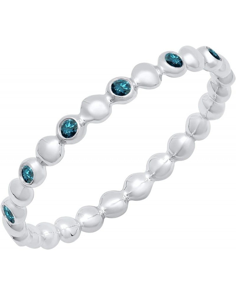 Round Gemstone Beaded Ladies Wedding Band | Available in 10K/14K/18K Gold blue diamond 14K white gold $100.74 Bracelets