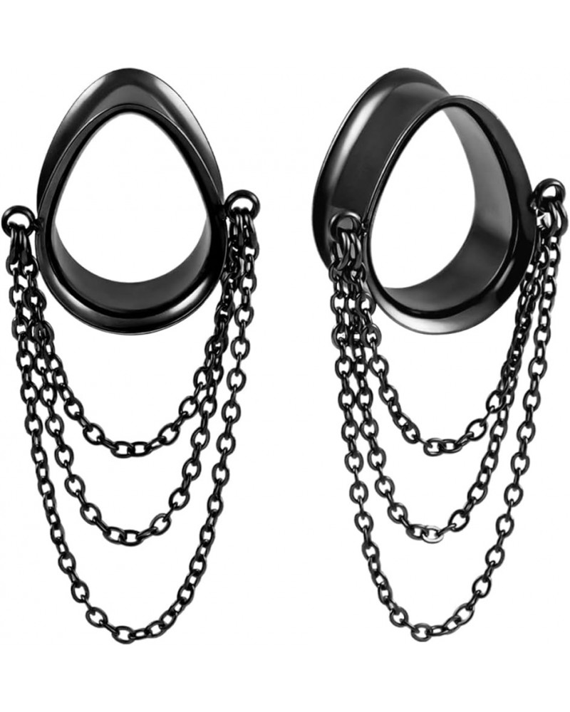 2 Pcs Ear Gauges Simple Style Tunnels Dangle Plugs with Chain Elegant Stretchers Hypoallergenic Stainless Steel Body Jewelry ...