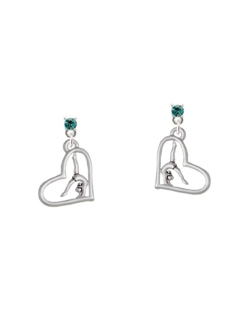 Gymnast in Heart Crystal Post Earrings Teal $10.24 Earrings