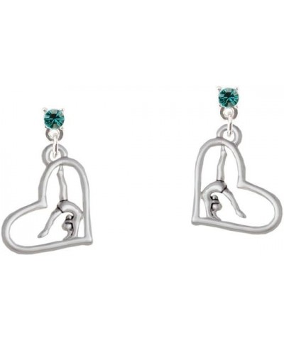 Gymnast in Heart Crystal Post Earrings Teal $10.24 Earrings