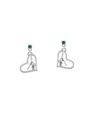 Gymnast in Heart Crystal Post Earrings Teal $10.24 Earrings