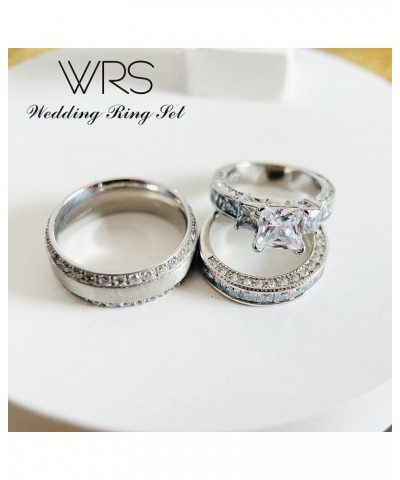 Two Rings His Hers Wedding Ring Sets Couples Matching Rings Women's 2pc Yellow Gold Plated Square CZ Wedding Engagement Ring ...