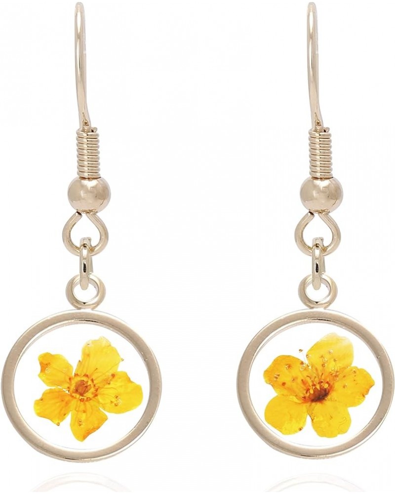 Pressed Flower Yellow Gold Plated Circle Dangle Drop Earrings YELLOW $11.39 Earrings