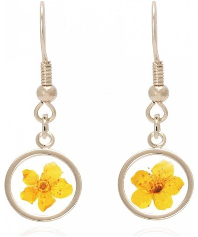 Pressed Flower Yellow Gold Plated Circle Dangle Drop Earrings YELLOW $11.39 Earrings