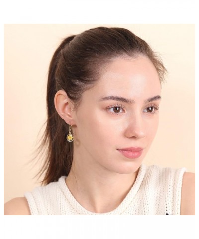 Pressed Flower Yellow Gold Plated Circle Dangle Drop Earrings YELLOW $11.39 Earrings