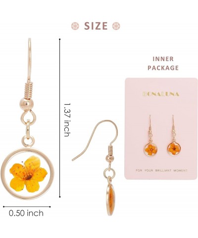 Pressed Flower Yellow Gold Plated Circle Dangle Drop Earrings YELLOW $11.39 Earrings