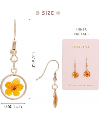 Pressed Flower Yellow Gold Plated Circle Dangle Drop Earrings YELLOW $11.39 Earrings