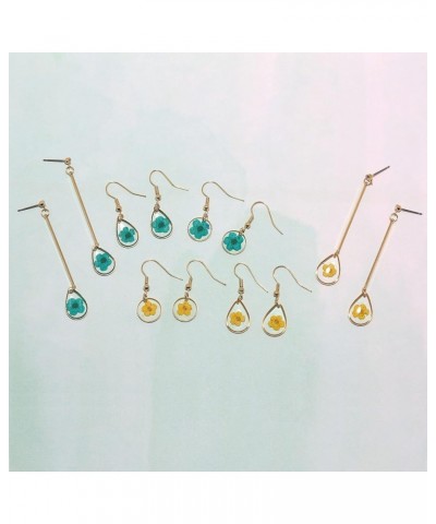 Pressed Flower Yellow Gold Plated Circle Dangle Drop Earrings YELLOW $11.39 Earrings