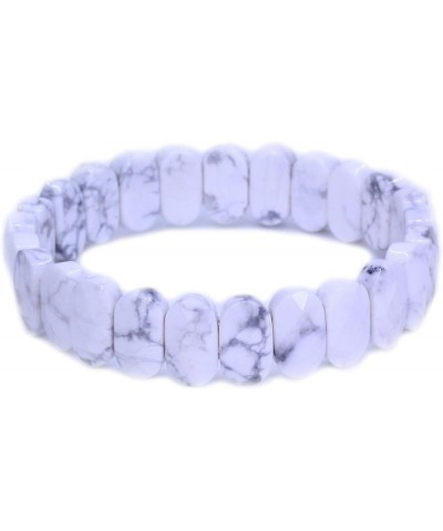 Semi Precious Stones 14mm Faceted Oval Beads Crystal Rock Elastic Bangle 7.5 Inch White Howlite $10.79 Bracelets