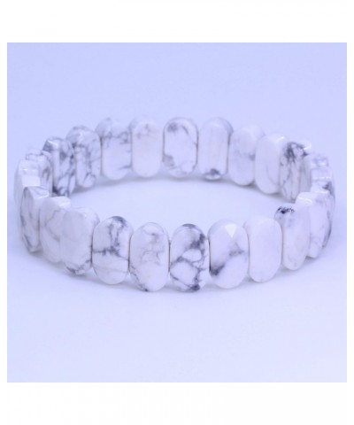 Semi Precious Stones 14mm Faceted Oval Beads Crystal Rock Elastic Bangle 7.5 Inch White Howlite $10.79 Bracelets