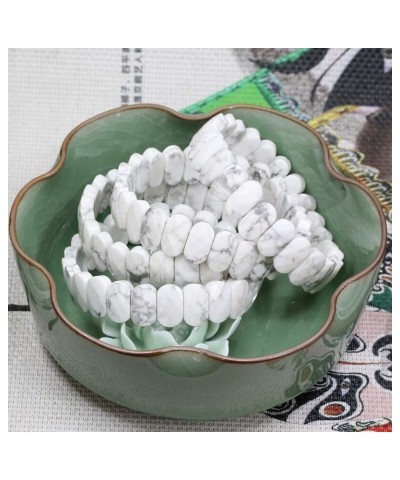 Semi Precious Stones 14mm Faceted Oval Beads Crystal Rock Elastic Bangle 7.5 Inch White Howlite $10.79 Bracelets